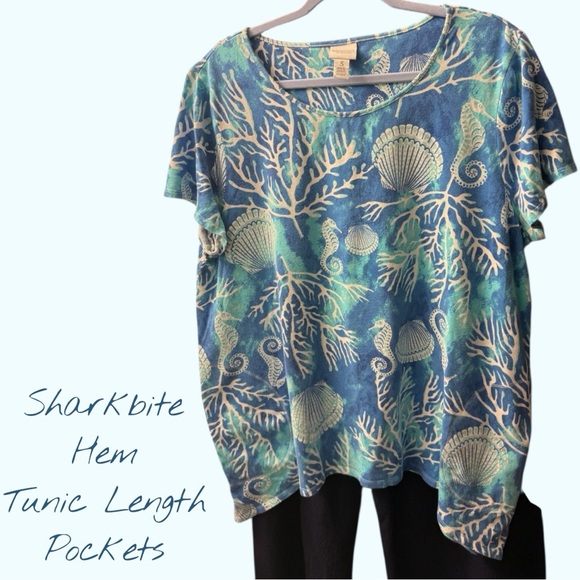 Chico's Oceanic Print Short Sleeve Top - Picture 2 of 6